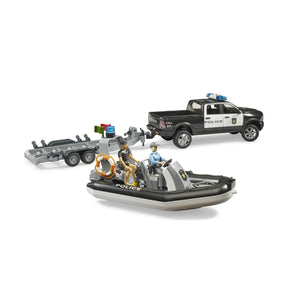 Bruder RAM 2500 Police Pick-Up & Tralier with Boat & 2 Figures