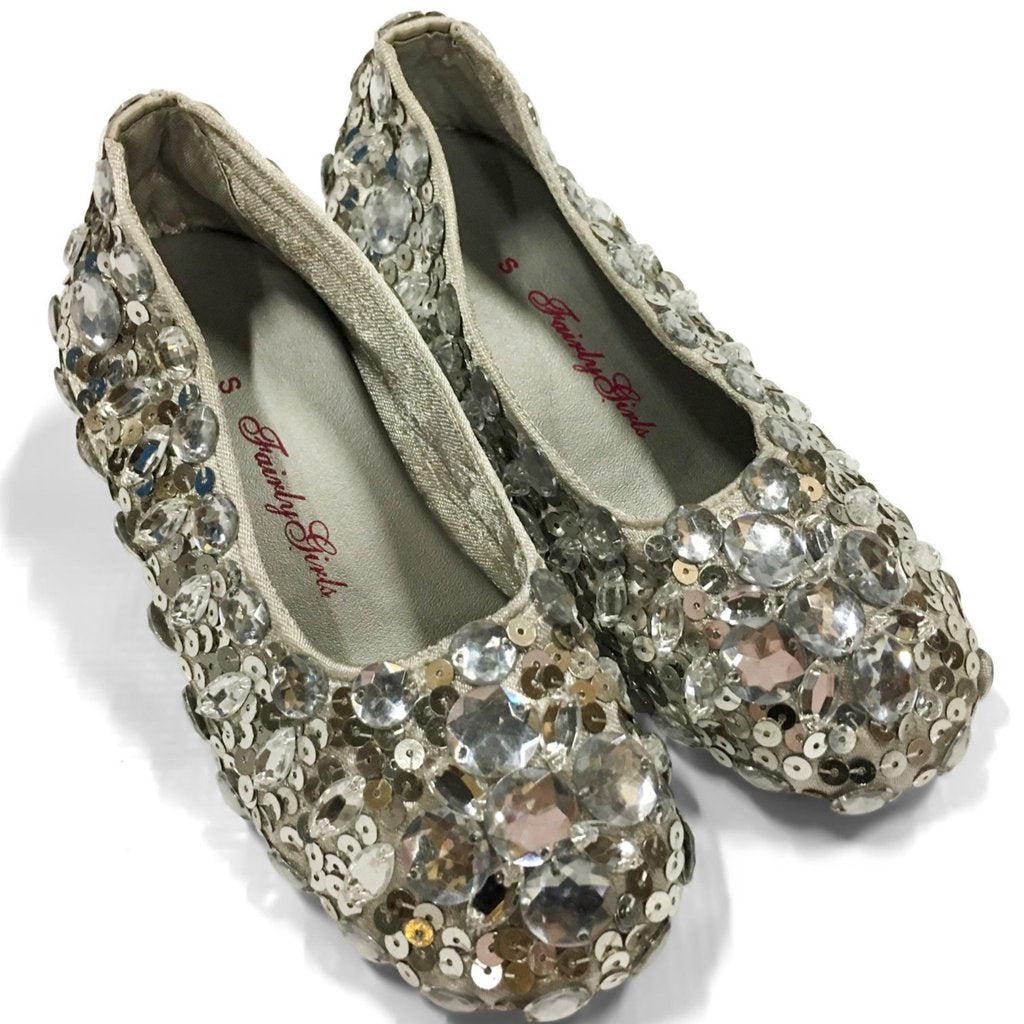Fairy Girls Silver Glass Slippers- Large