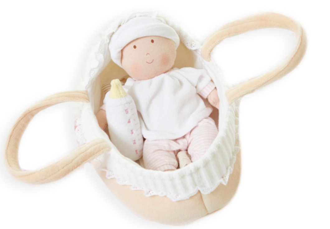 Bonikka Grace Baby Doll in Carry Cot With Bottle & Blanket