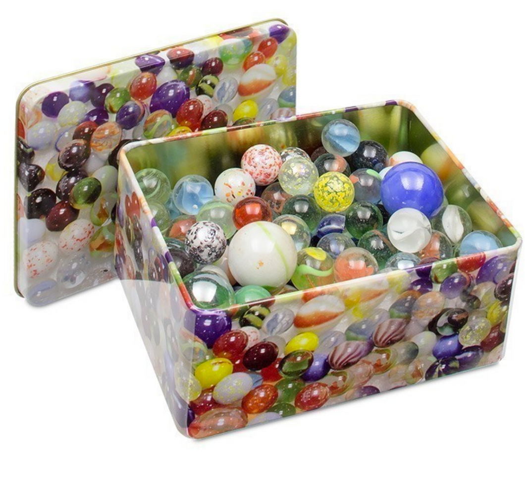Marbles in Printed Tin