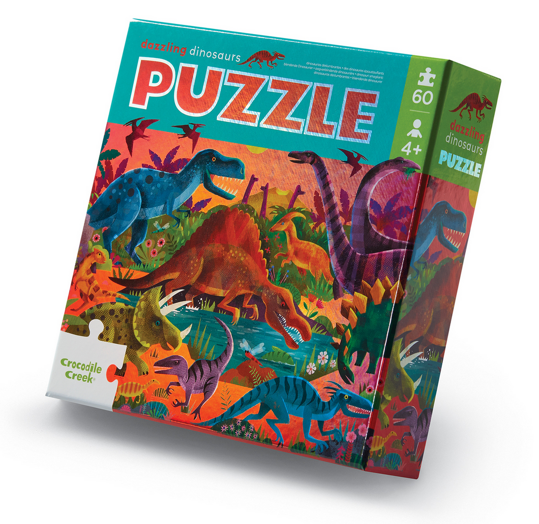 Crocodile Creek Foil Puzzle Dazzling Dinos - 60 Piece