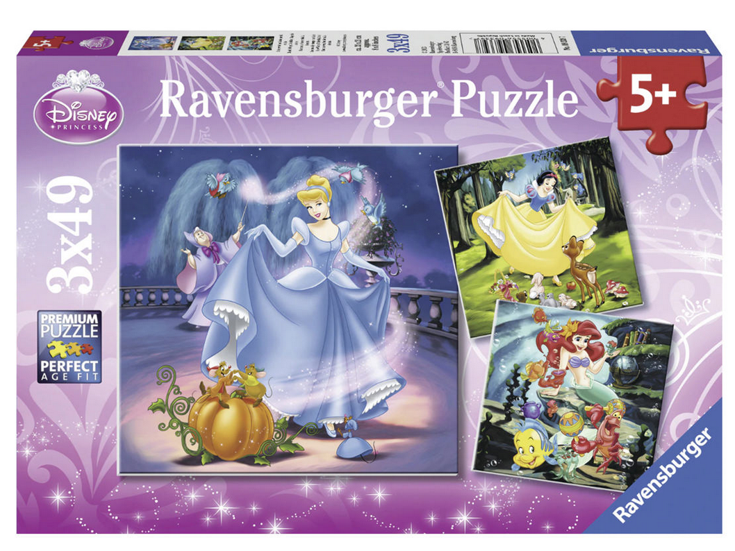 Ravensburger Disney Snow White Cinderella Ariel 3 x 49 Piece Puzzle