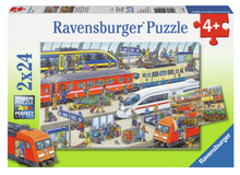 Load image into Gallery viewer, Ravensburger 2 X 24 Piece Busy Train Station Puzzles
