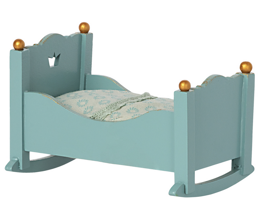 Maileg Cradle Baby Mouse Blue