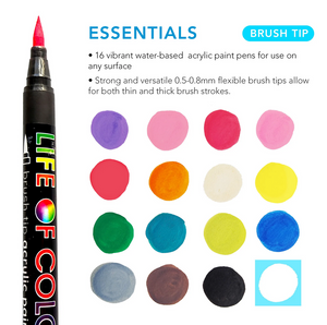 Life of Colour Essentioals Acrylic Brush Pens 16 Pack