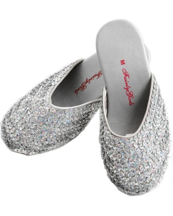 Fairy Girls Silver Princess Slippers - Large